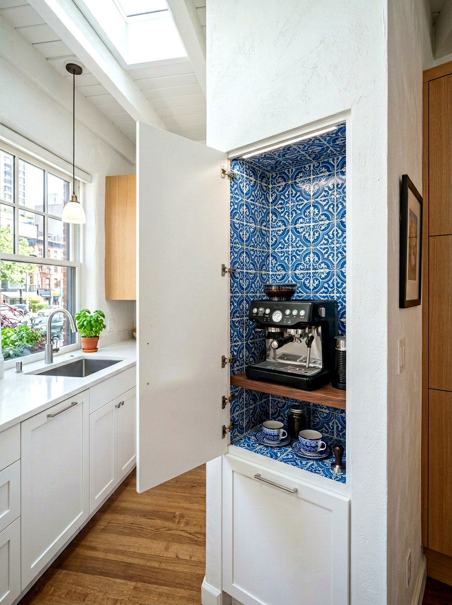 Recessed wall coffee station - 30 hidden coffee pantry ideas