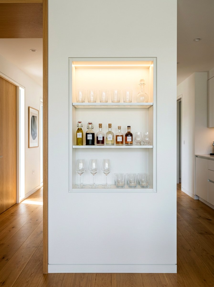 Recessed wall glassware shelf - 30 glassware display ideas