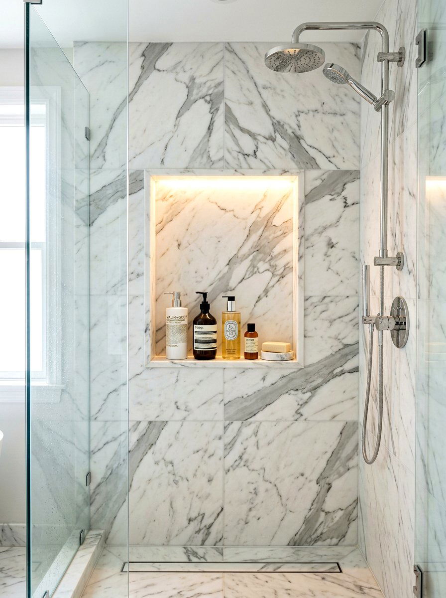 Recessed wall niche - 30 small guest bath decor ideas