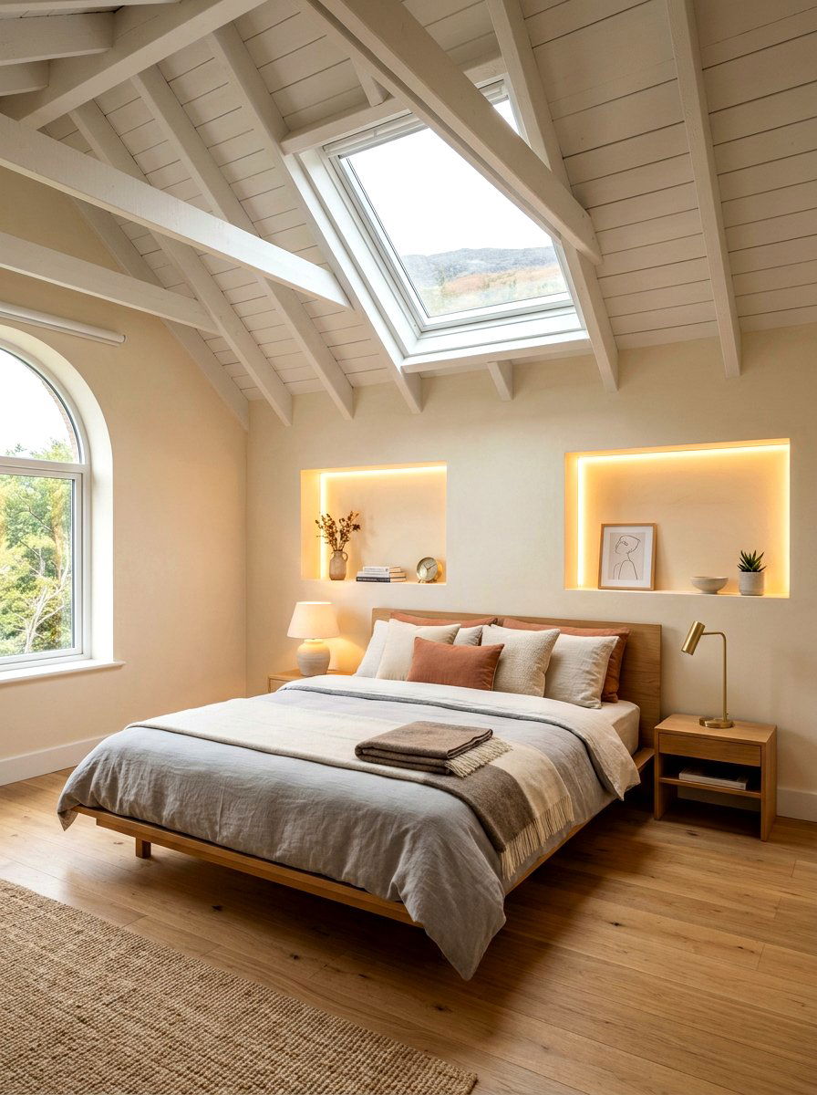 Recessed wall niches - 30 attic bedroom storage ideas