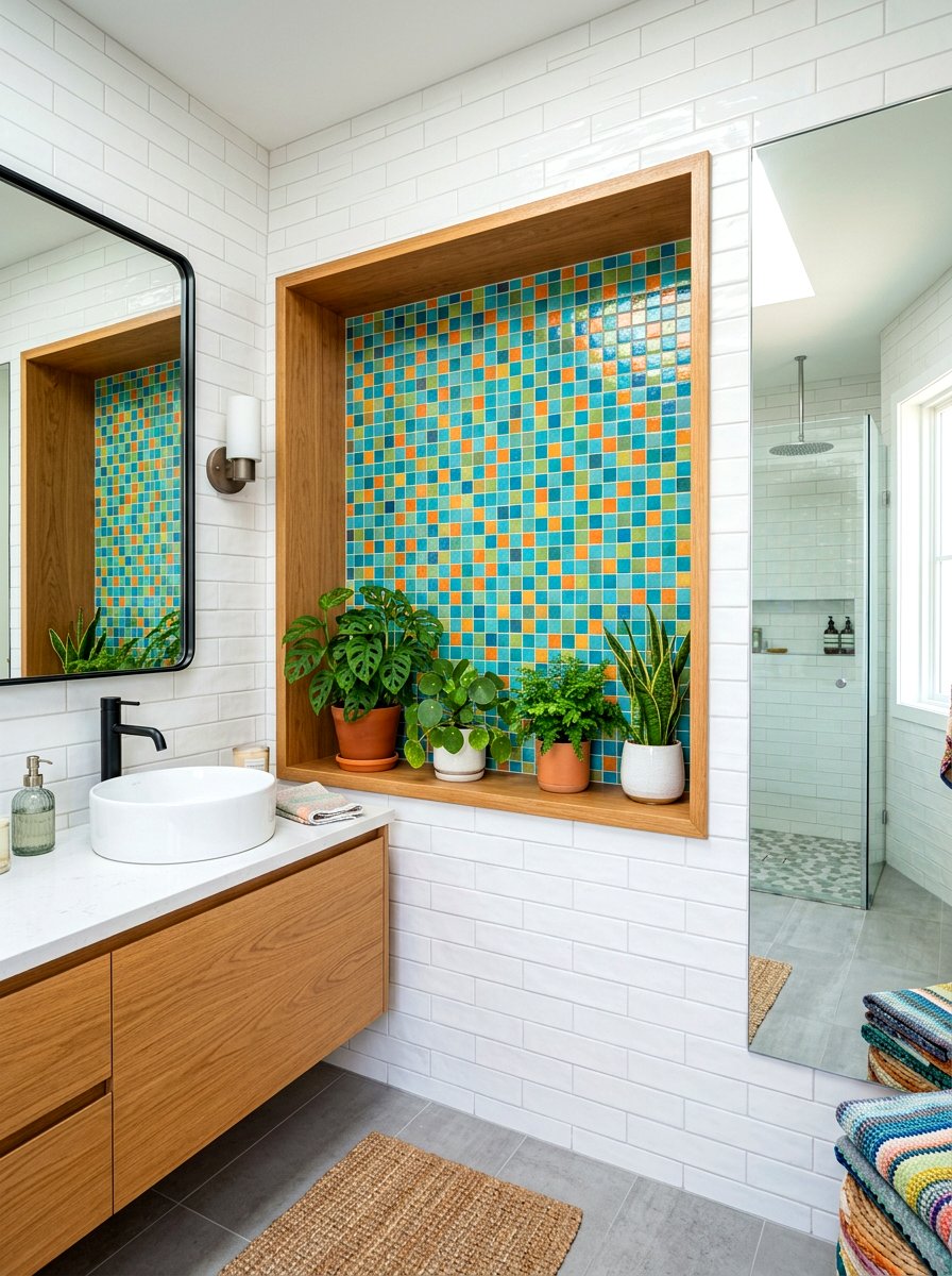 Recessed wall shelf bathroom - 30 bathroom plant shelf ideas