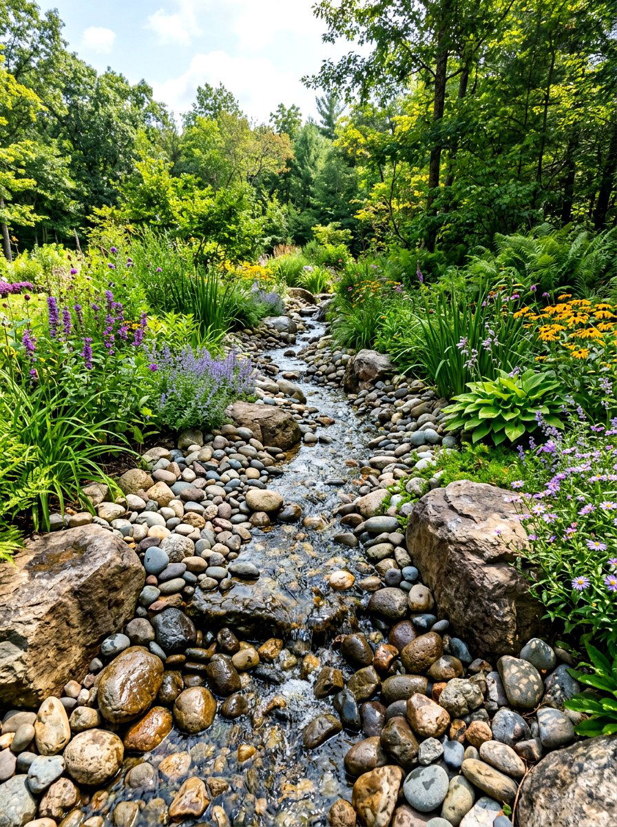 Recirculating pebbled stream - 30 courtyard fountain garden ideas