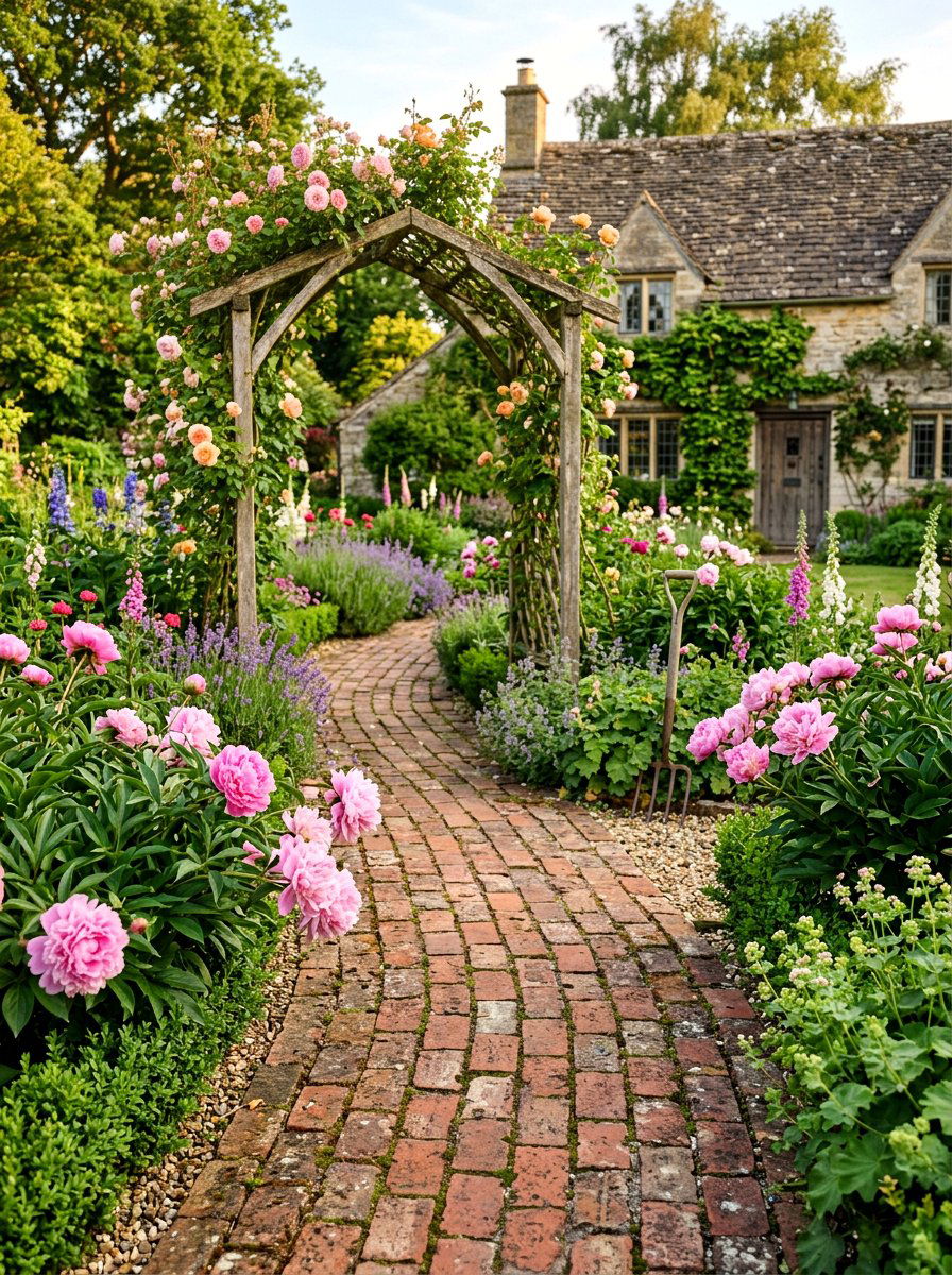 Reclaimed Antique Brick Path - 30 front garden path ideas