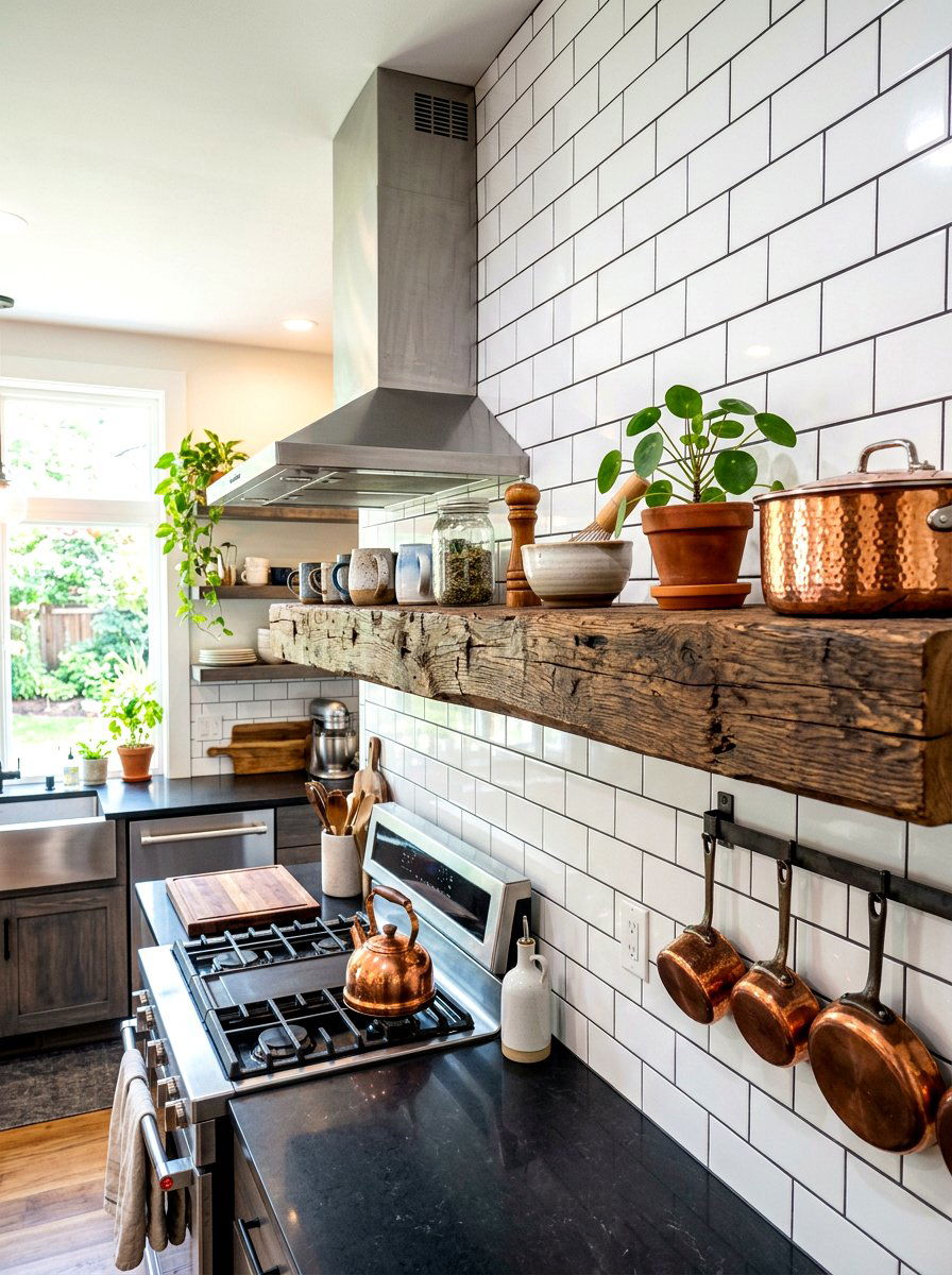 Reclaimed Beam Floating Shelf - 30 reclaimed material decor ideas