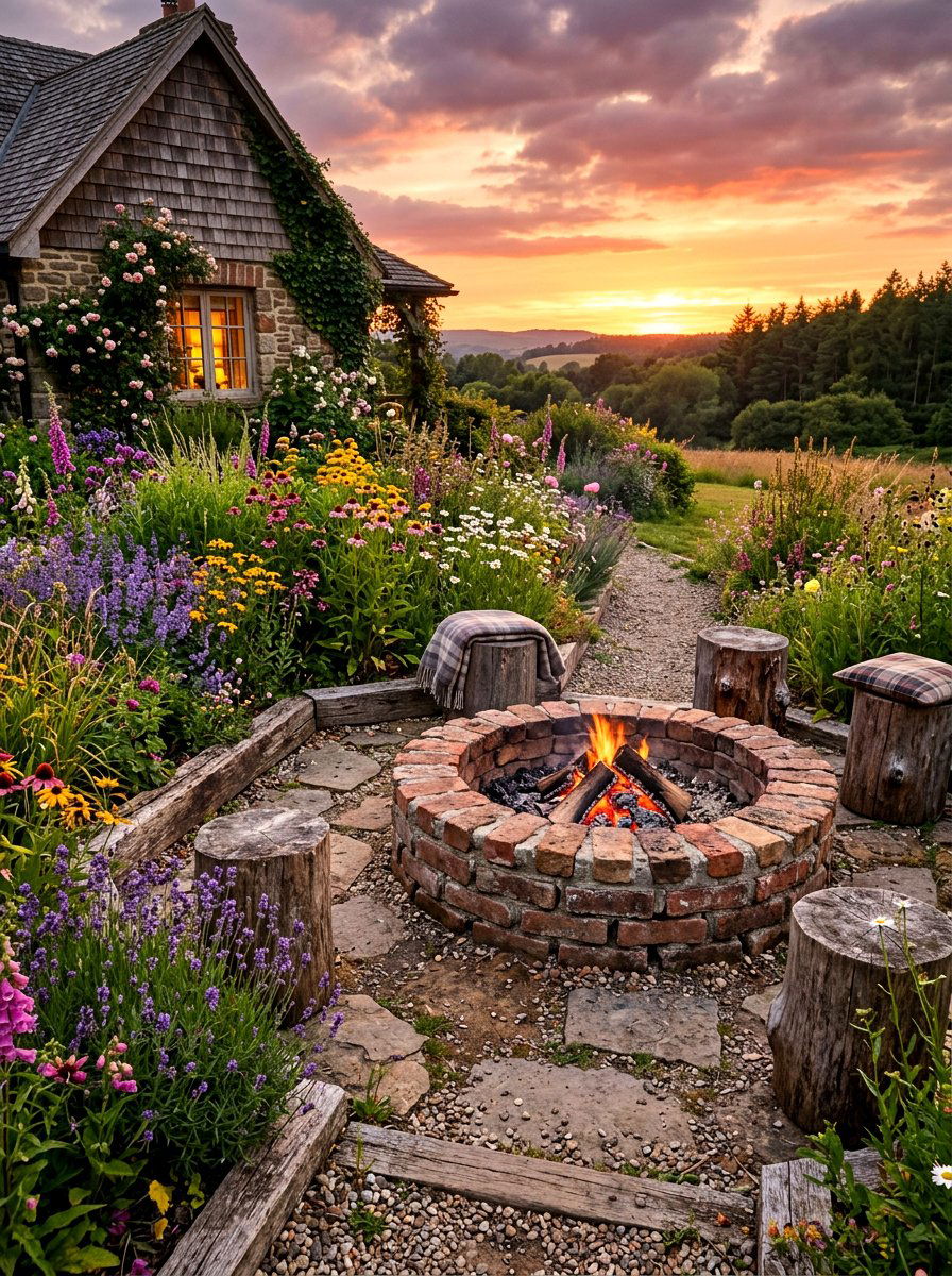 Reclaimed Brick Fire Pit - 30 brick fire pit ideas