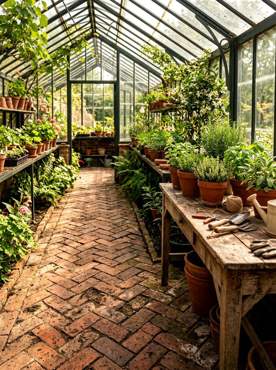 Reclaimed Brick Greenhouse Floor - 30 greenhouse walkway ideas