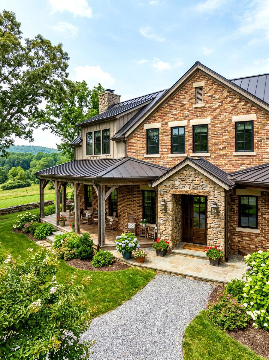 Reclaimed Brick Limestone Features - 30 brick and limestone exterior ideas