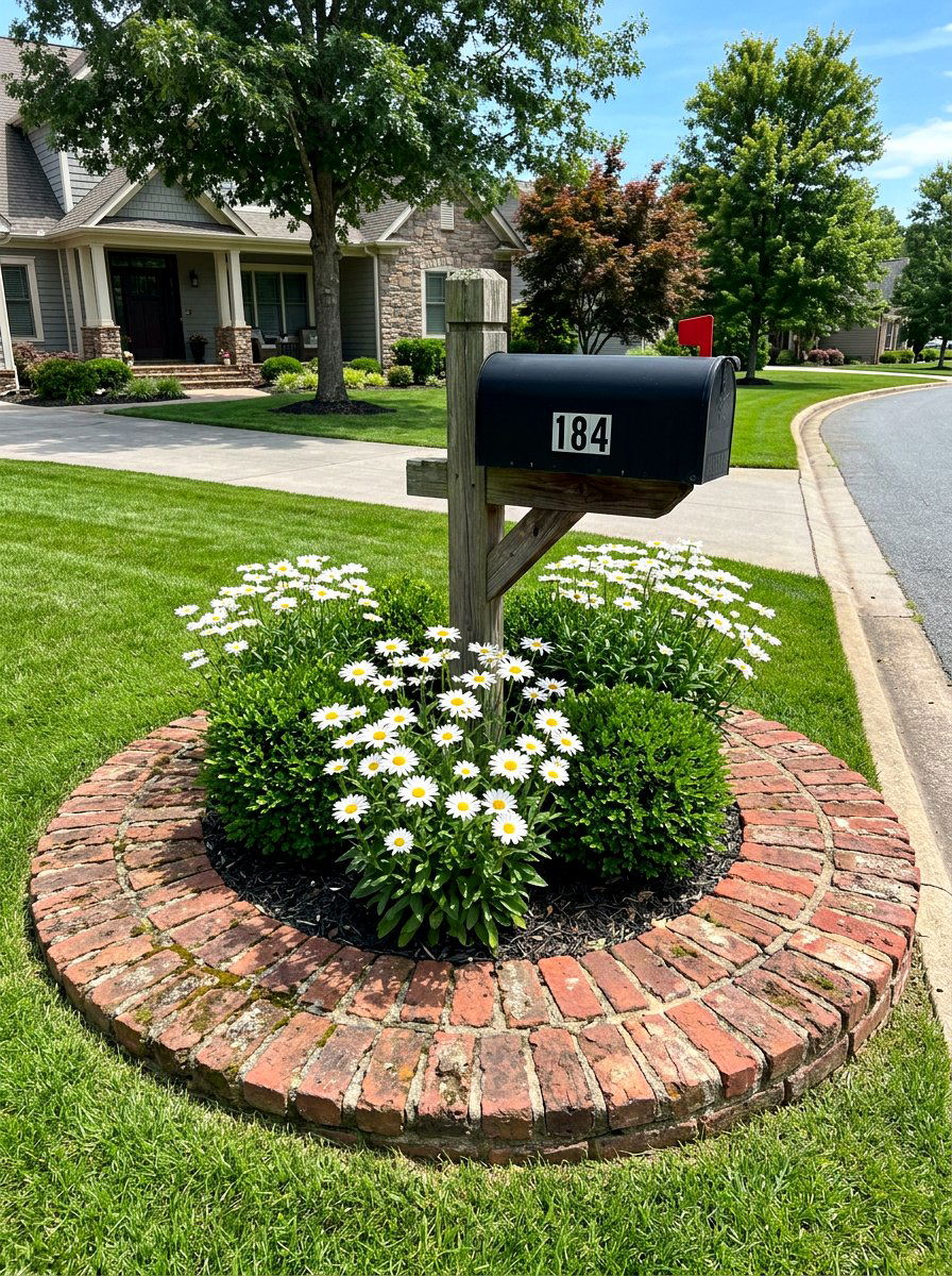 Reclaimed Brick Mailbox Border - 30 mailbox flower bed ideas