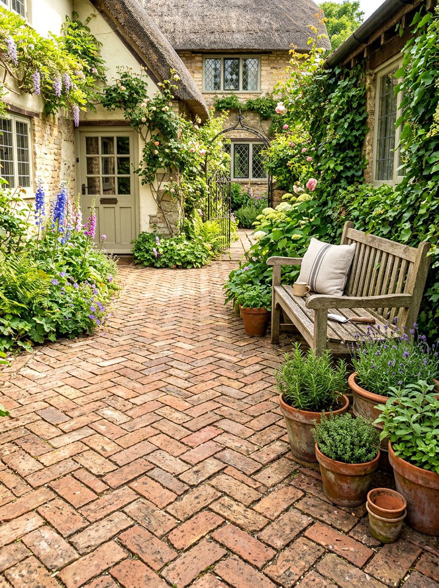 Reclaimed Brick Paver - 30 brick courtyard patio ideas
