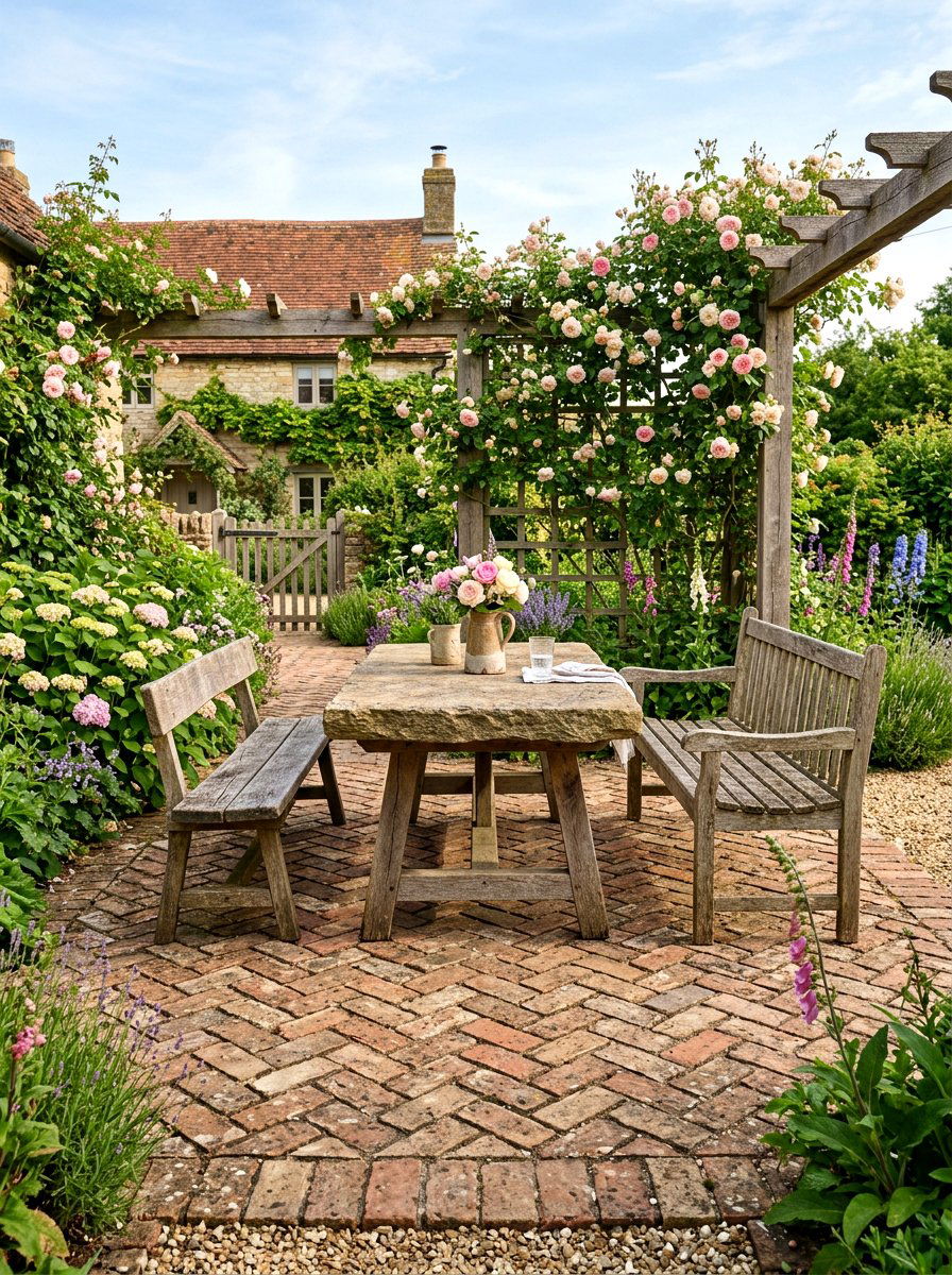 Reclaimed Brick Surface - 30 brick patio ideas