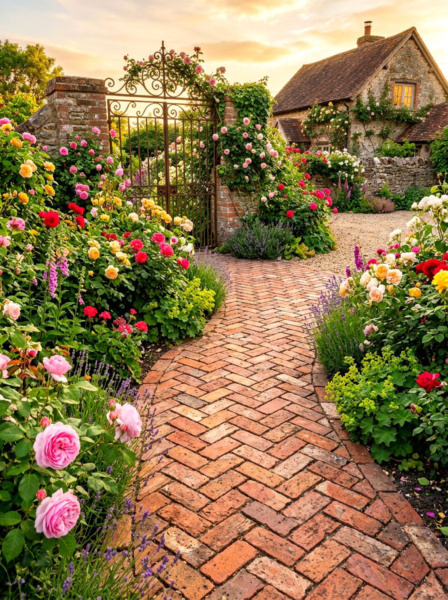 Reclaimed Brick Walkway - 30 stepping stone backyard path ideas