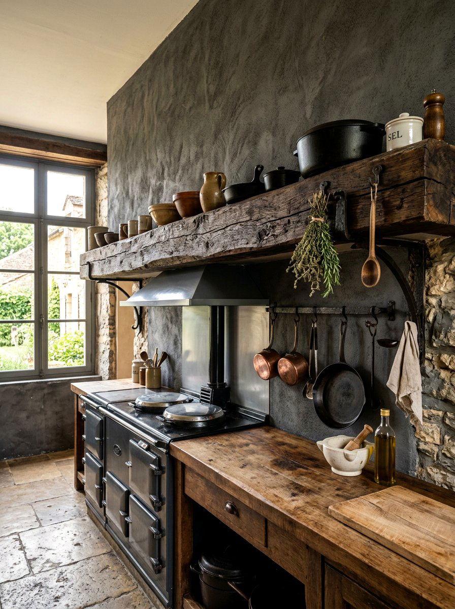 Reclaimed Oak Beam Shelf - 30 French cottage kitchen shelf ideas