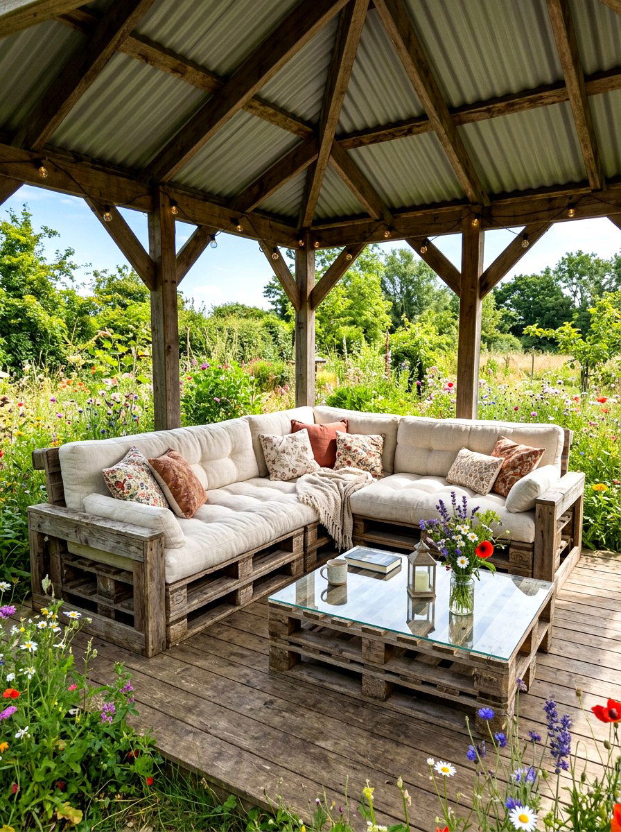 Reclaimed Pallet Sofa - 30 gazebo seating ideas
