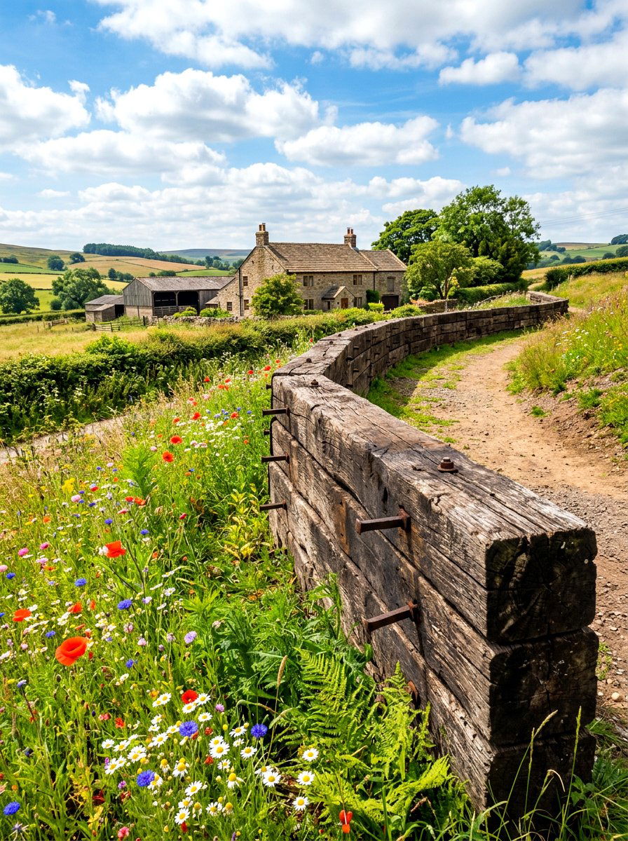 Reclaimed Railway Sleeper - 30 timber retaining wall ideas