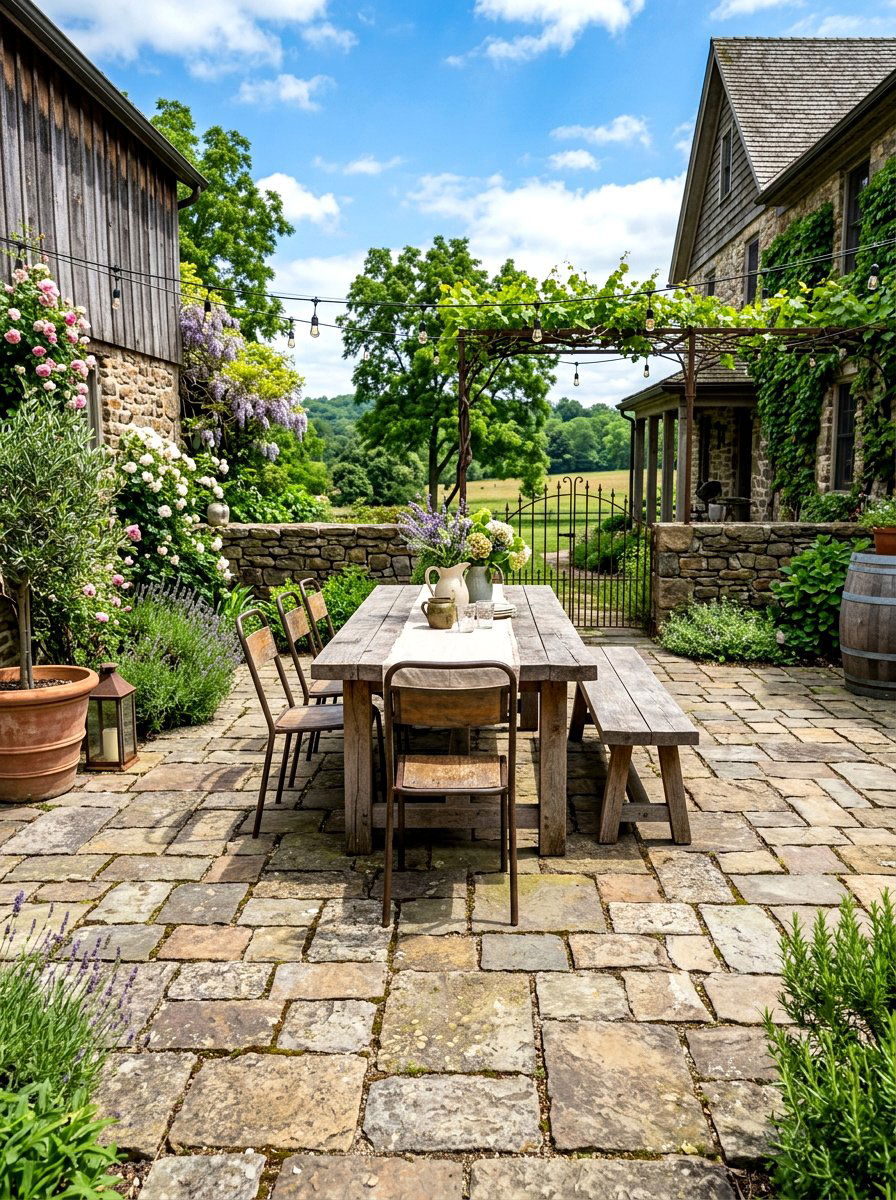 Reclaimed Stone Patio - 30 stone courtyard patio ideas
