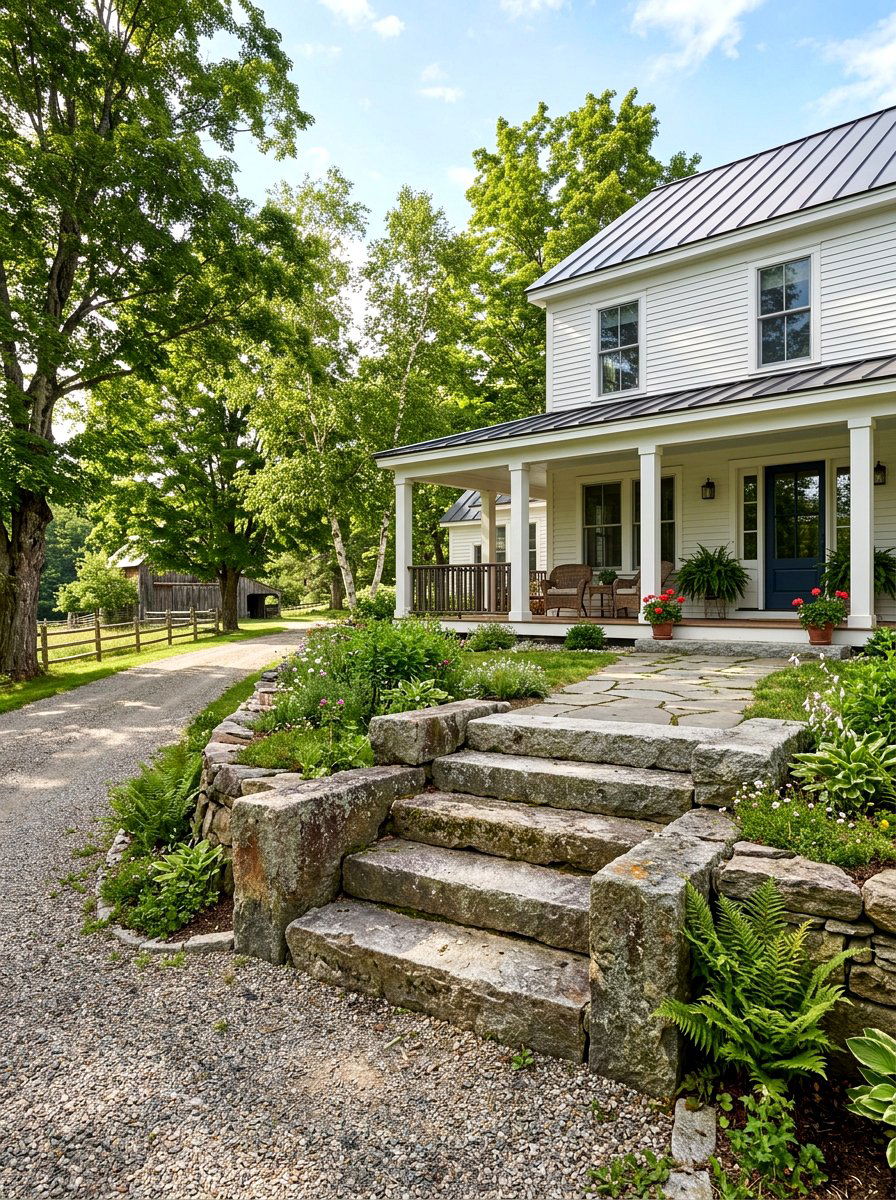 Reclaimed Stone Stairs - 30 stone front steps ideas
