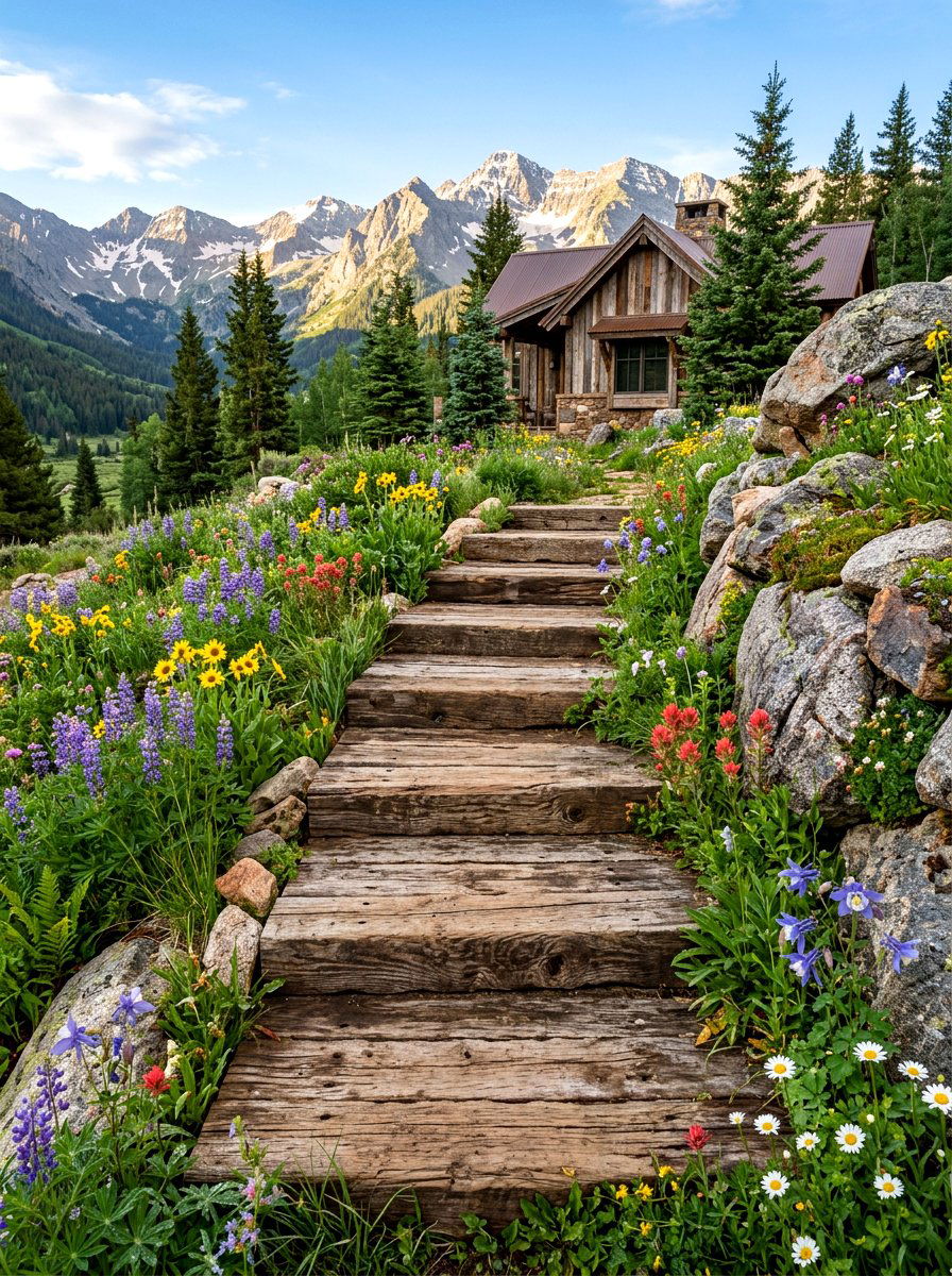 Reclaimed Timber Step - 30 stepping pad lawn ideas