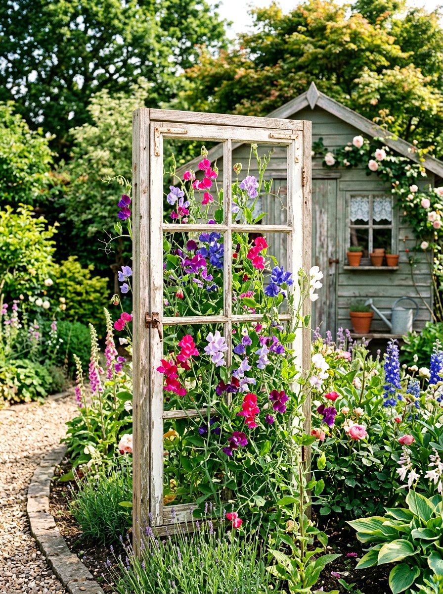 Reclaimed Window Frame Trellis - 30 garden trellis ideas