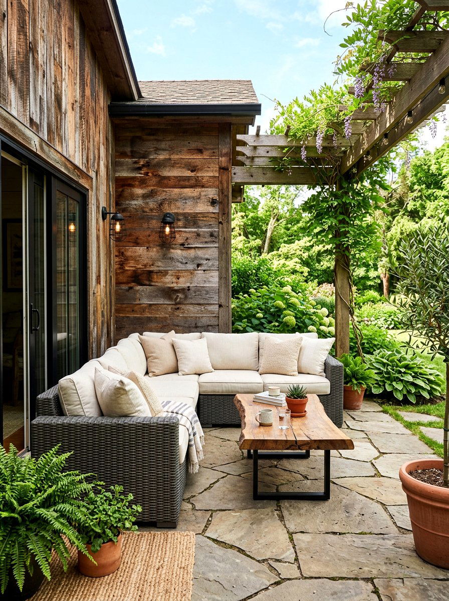 Reclaimed Wood Accent - 30 patio wall decor ideas