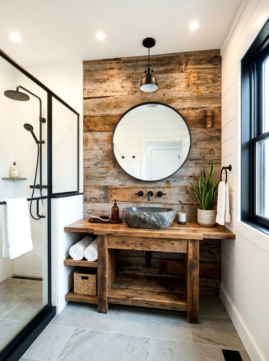 Reclaimed Wood Accent - 30 jewel box bath ideas