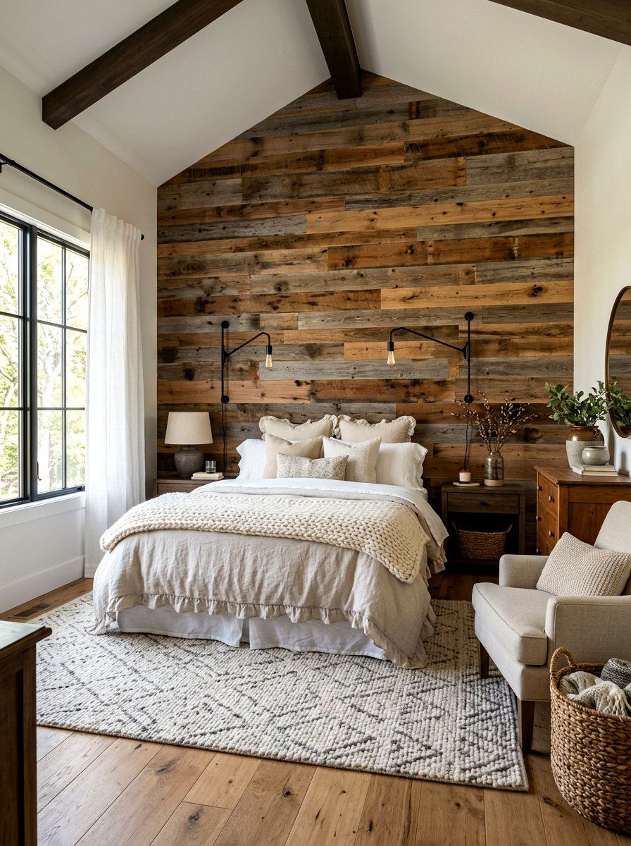 Reclaimed Wood Accent Wall - 30 reclaimed material decor ideas