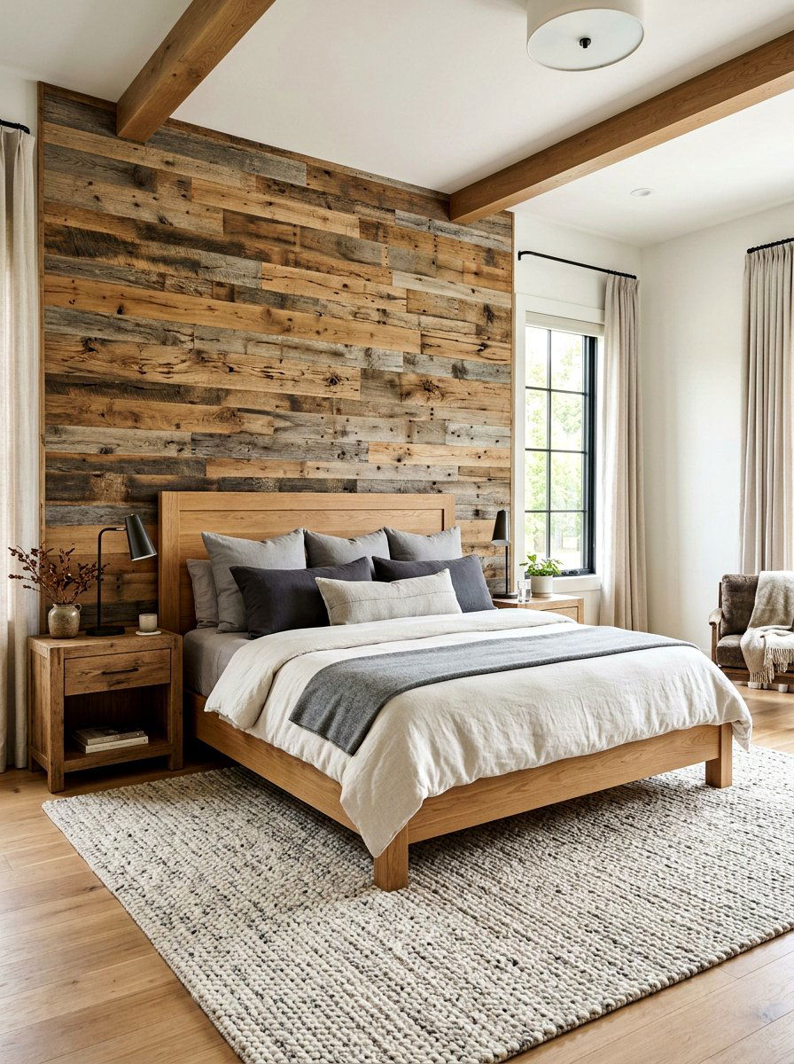 Reclaimed Wood Accent Wall - 30 rustic bedroom ideas