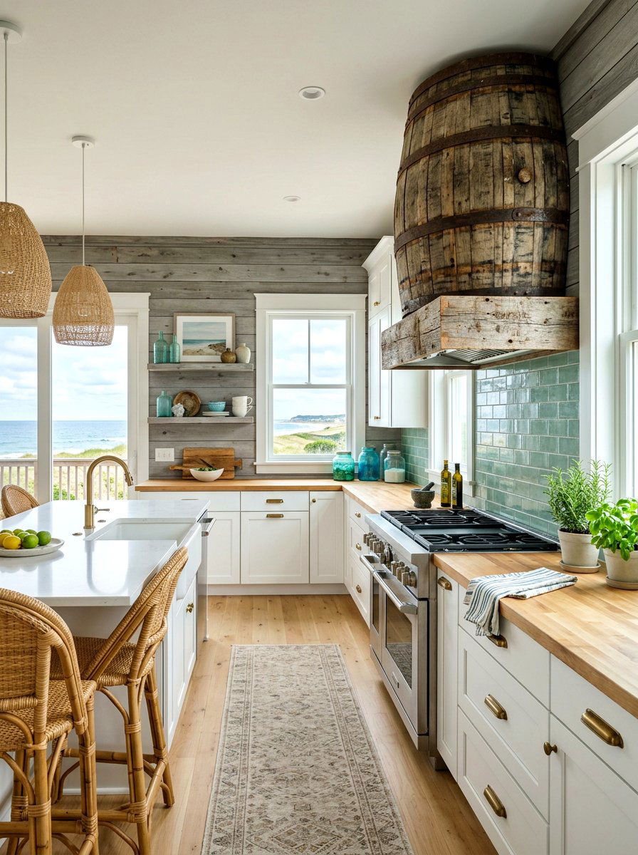 Reclaimed Wood Barrel Range Hood - 30 rounded kitchen hood ideas