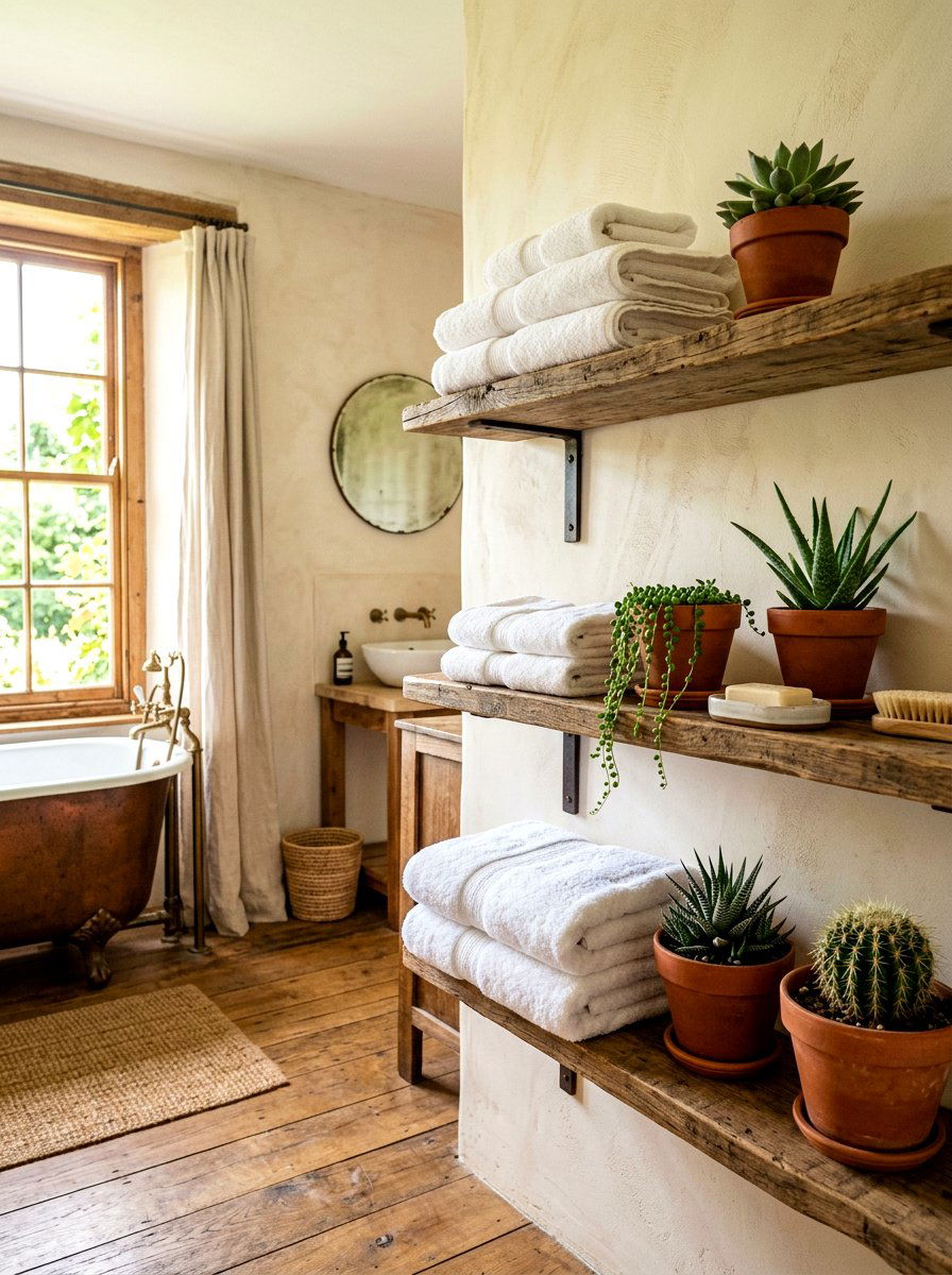 Reclaimed Wood Bathroom Shelving - 30 eco bathroom ideas