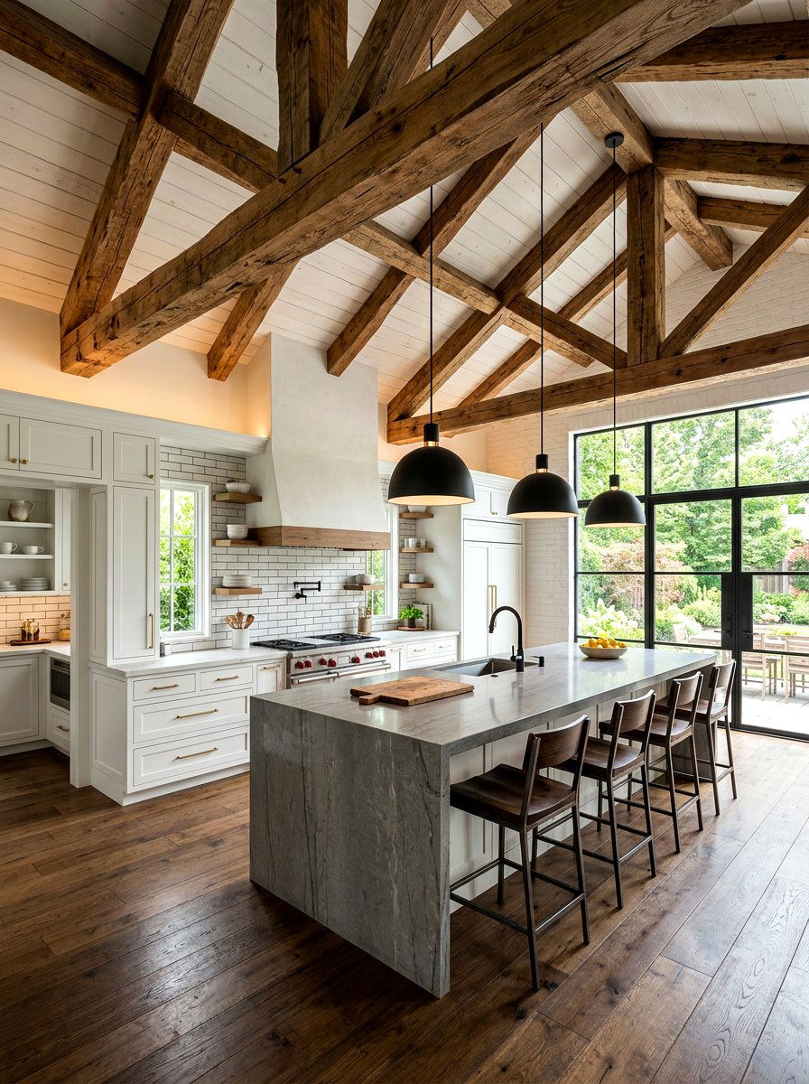 Reclaimed Wood Beam - 30 farmhouse kitchen ideas