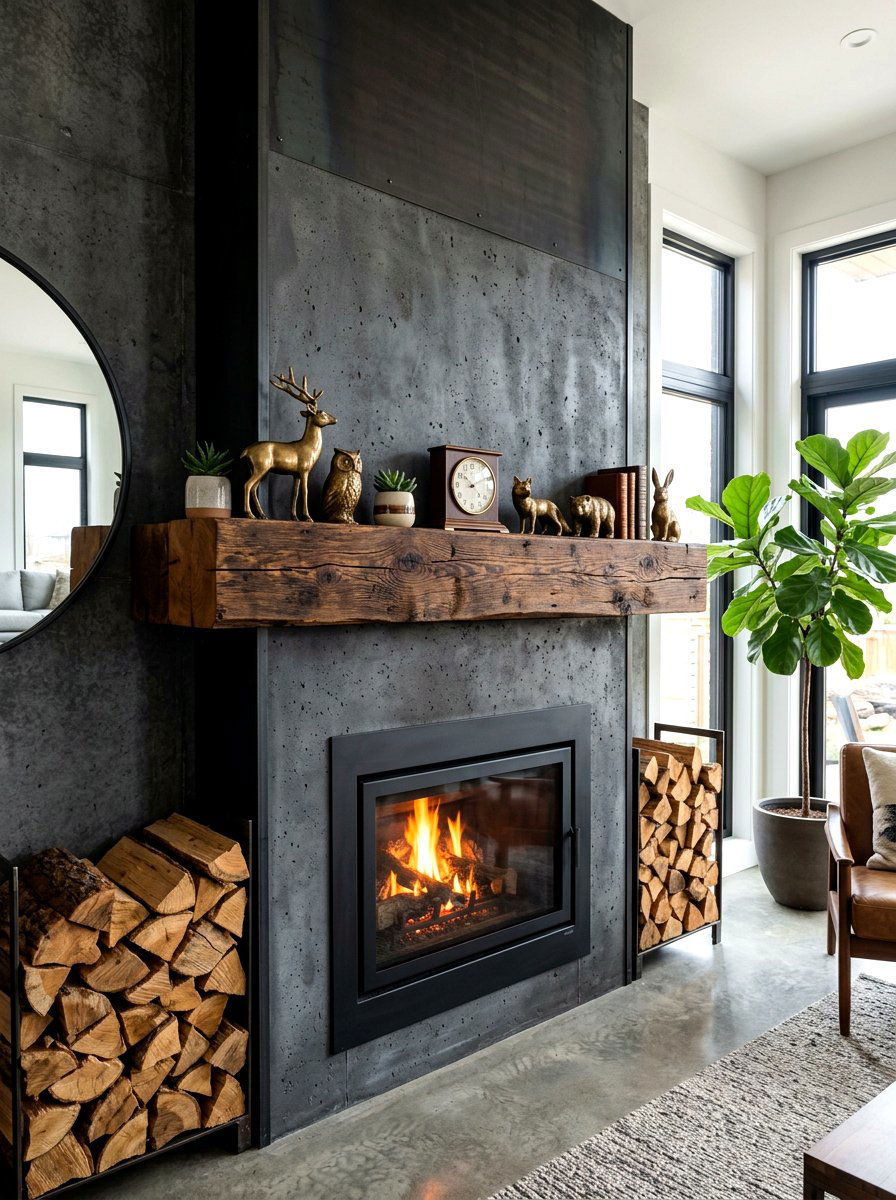 Reclaimed Wood Beam Accents - 30 fall mantel layering ideas