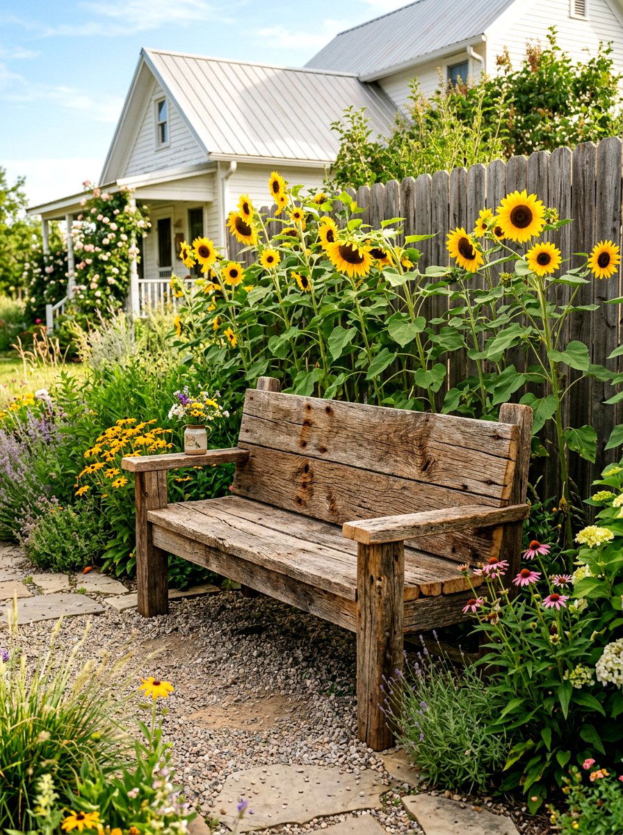 Reclaimed Wood Bench - 30 front yard bench ideas