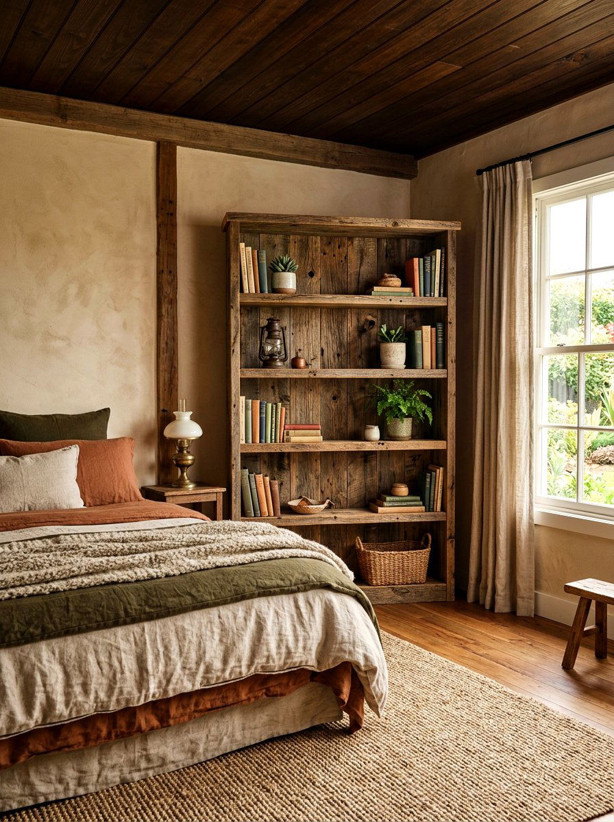 Reclaimed Wood Bookshelf - 30 book trove bedroom ideas
