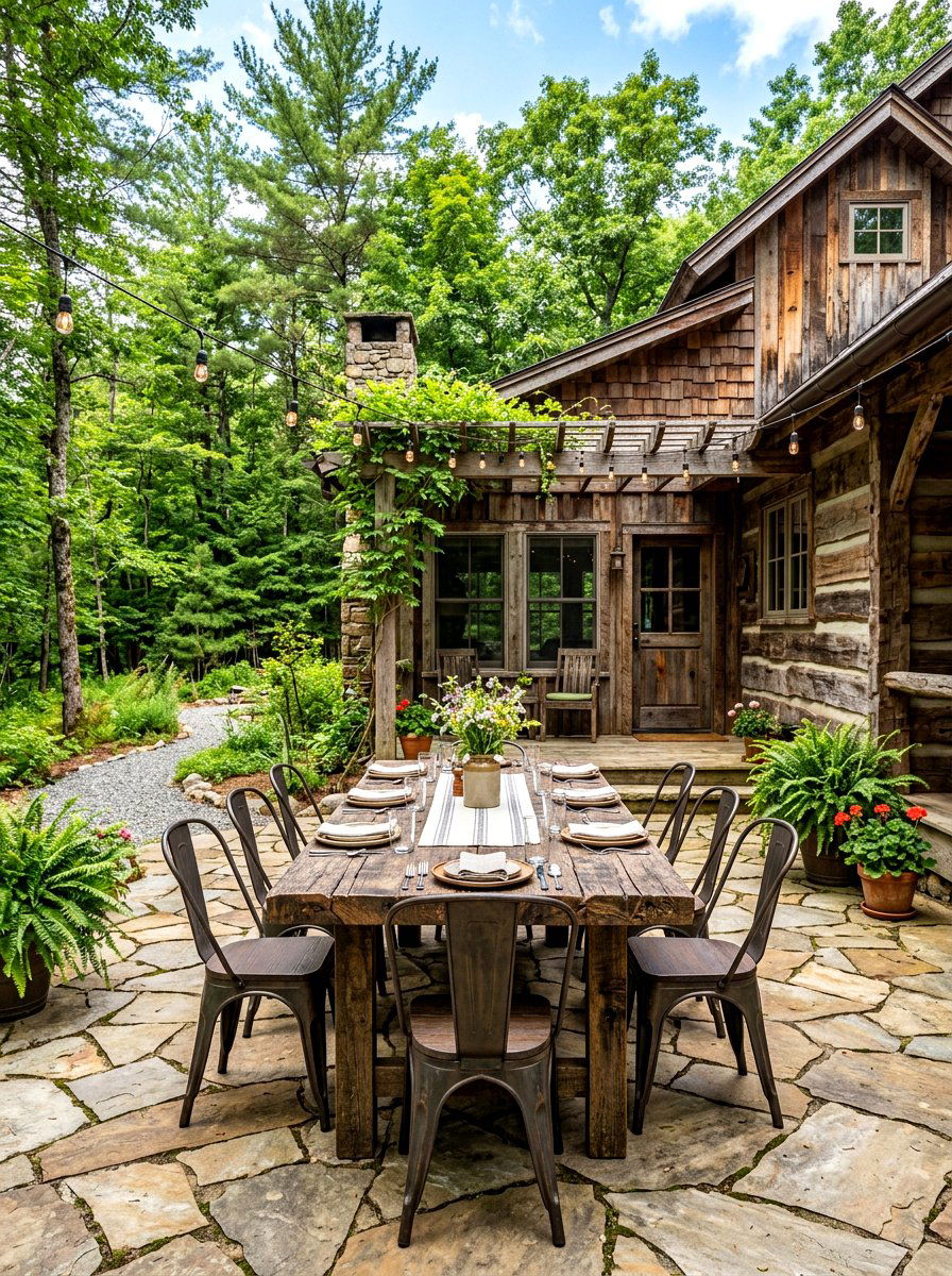 Reclaimed Wood Cabin Patio - 30 mountain cabin patio ideas