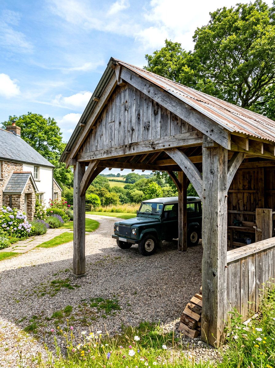 Reclaimed Wood Carport - 30 farmhouse carport ideas