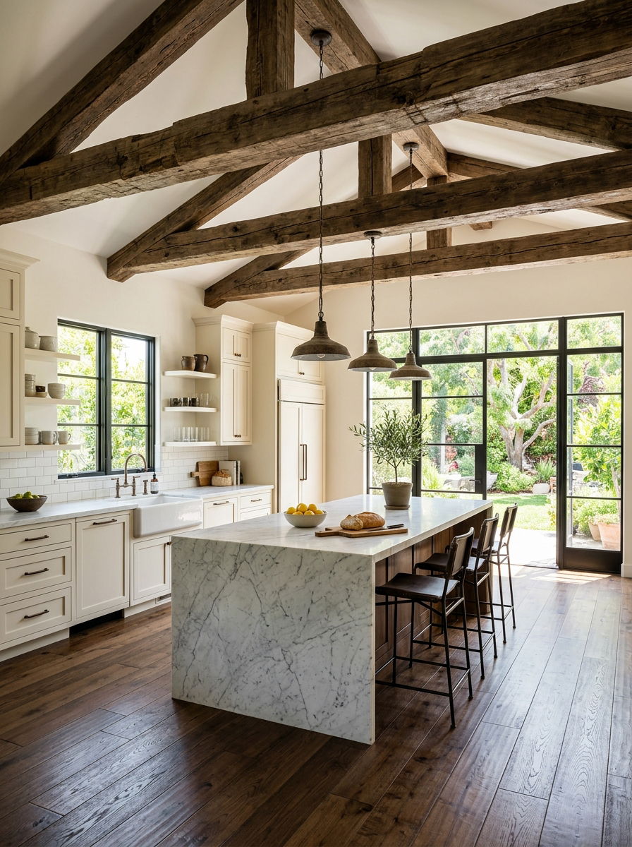 Reclaimed Wood Ceiling Beams - 30 wine country kitchen ideas