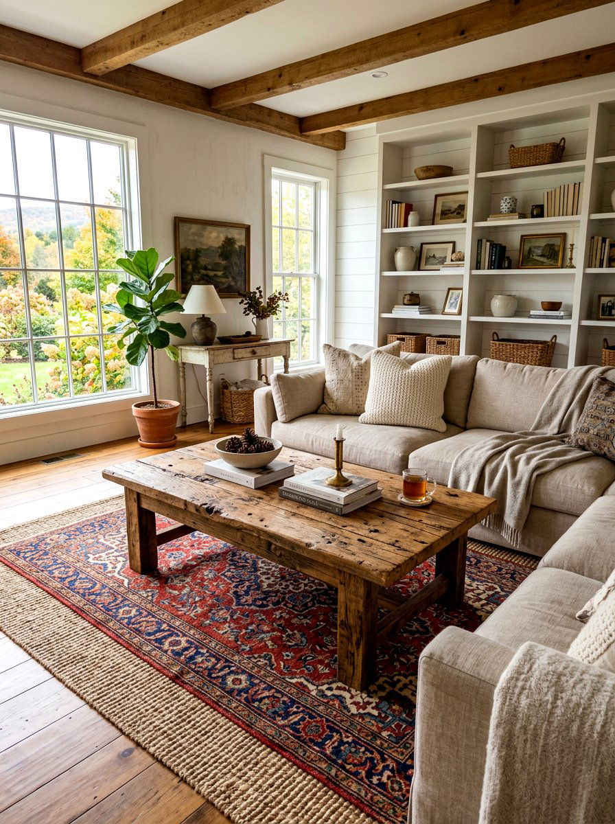 Reclaimed Wood Coffee Table - 30 rustic farmhouse living room ideas