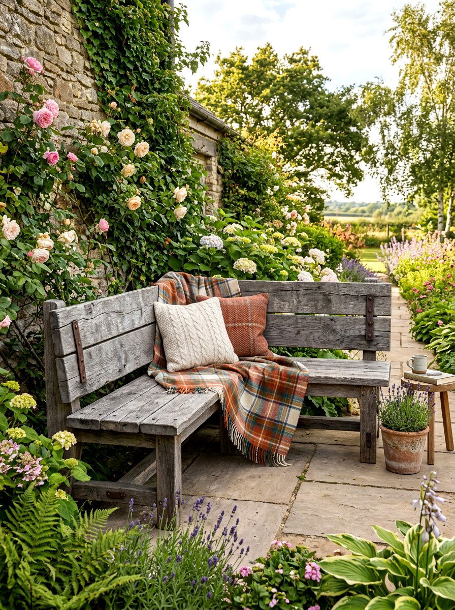 Reclaimed Wood Corner Bench - 30 deck corner seating ideas