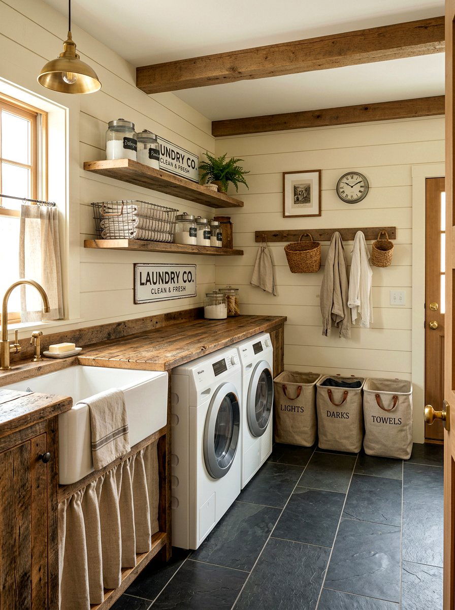 Reclaimed Wood Countertop - 30 laundry room countertop ideas