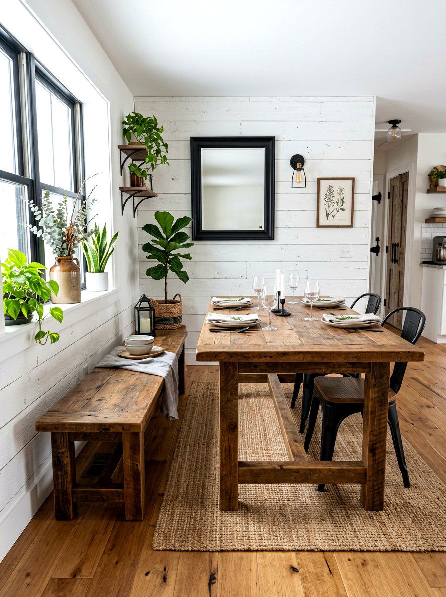 Reclaimed Wood Dining Bench - 30 farmhouse dining bench ideas