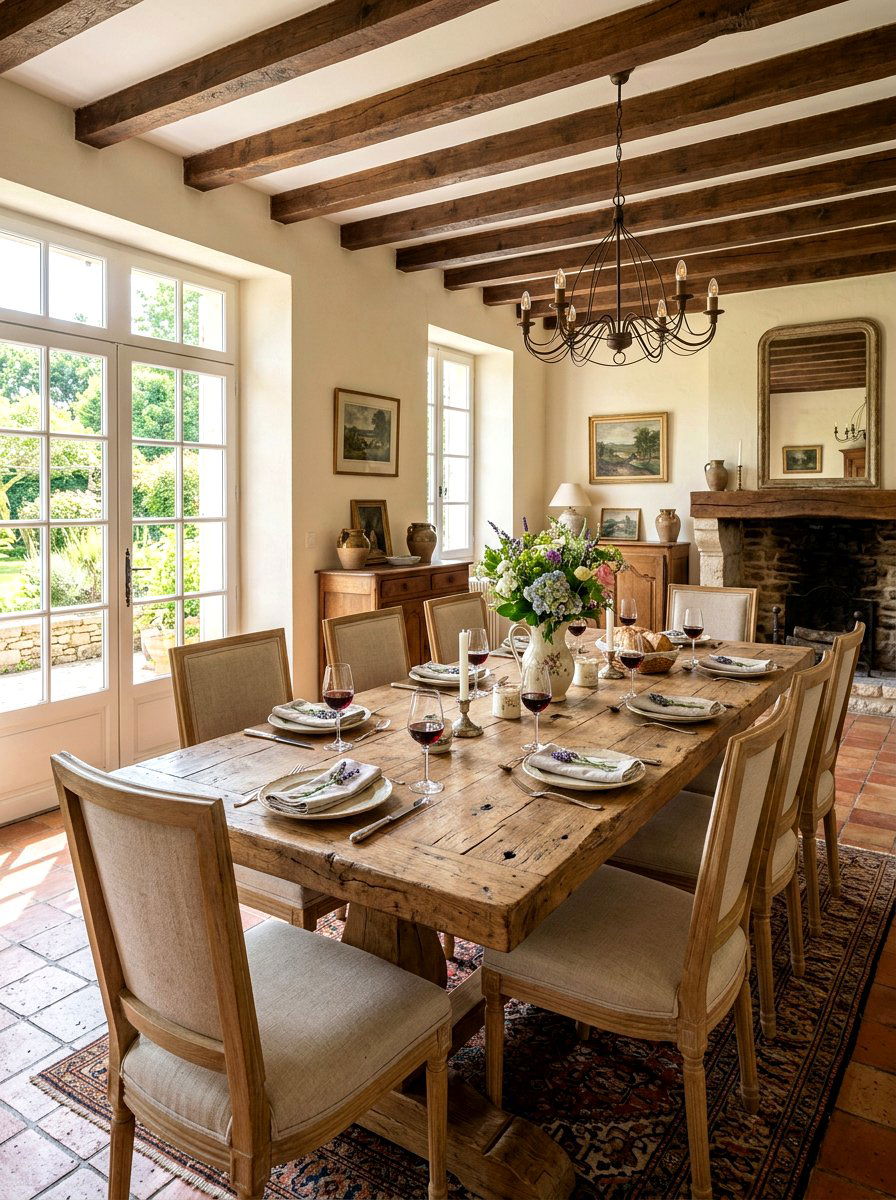 Reclaimed Wood Farmhouse Table - 30 French country dining room decor ideas