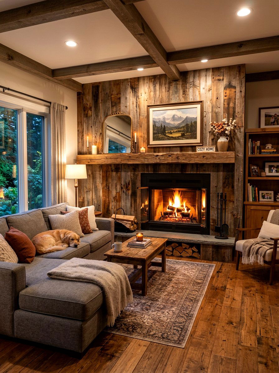 Reclaimed Wood Fireplace - 30 family room fireplace ideas