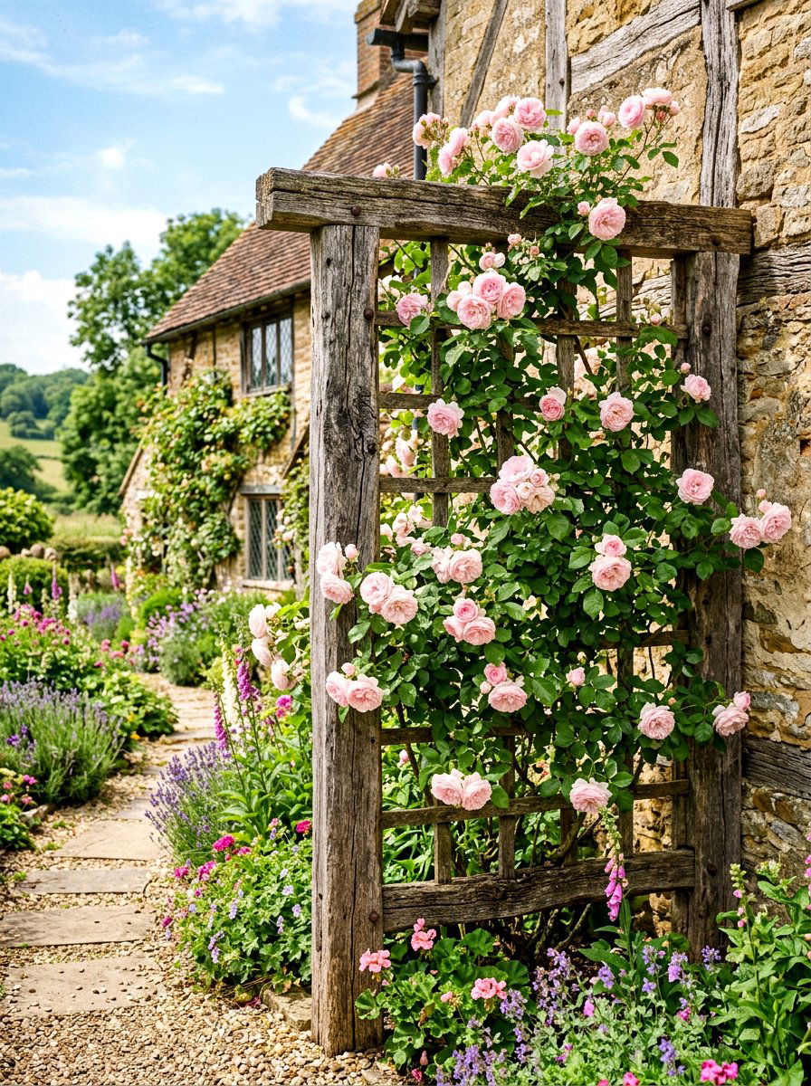 Reclaimed Wood Frame - 30 rose trellis wall ideas