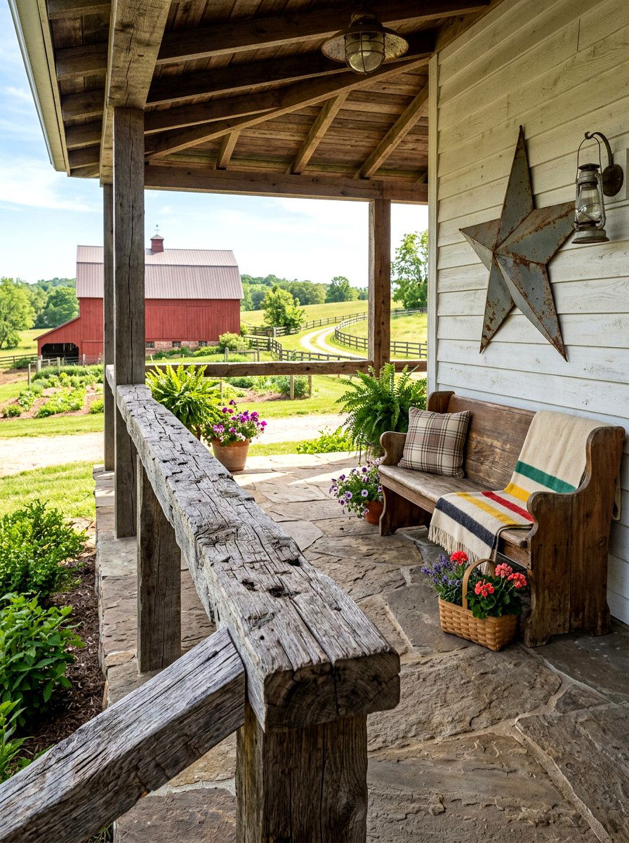 Reclaimed Wood Handrail - 30 porch handrail ideas