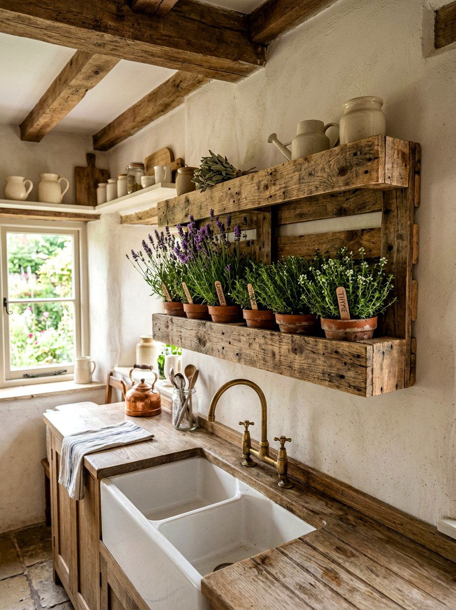 Reclaimed Wood Herb Shelf - 30 indoor herb shelf ideas