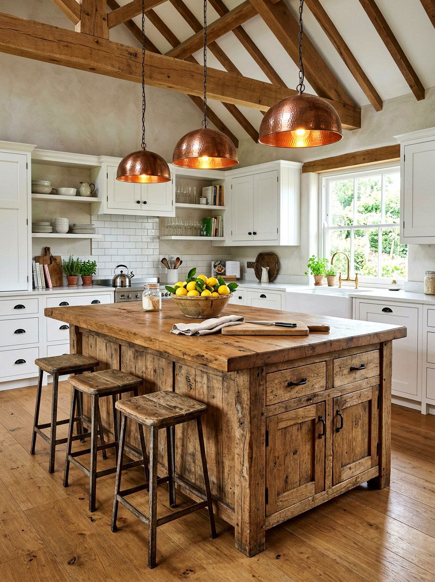 Reclaimed Wood Island - 30 vintage cottage kitchen ideas