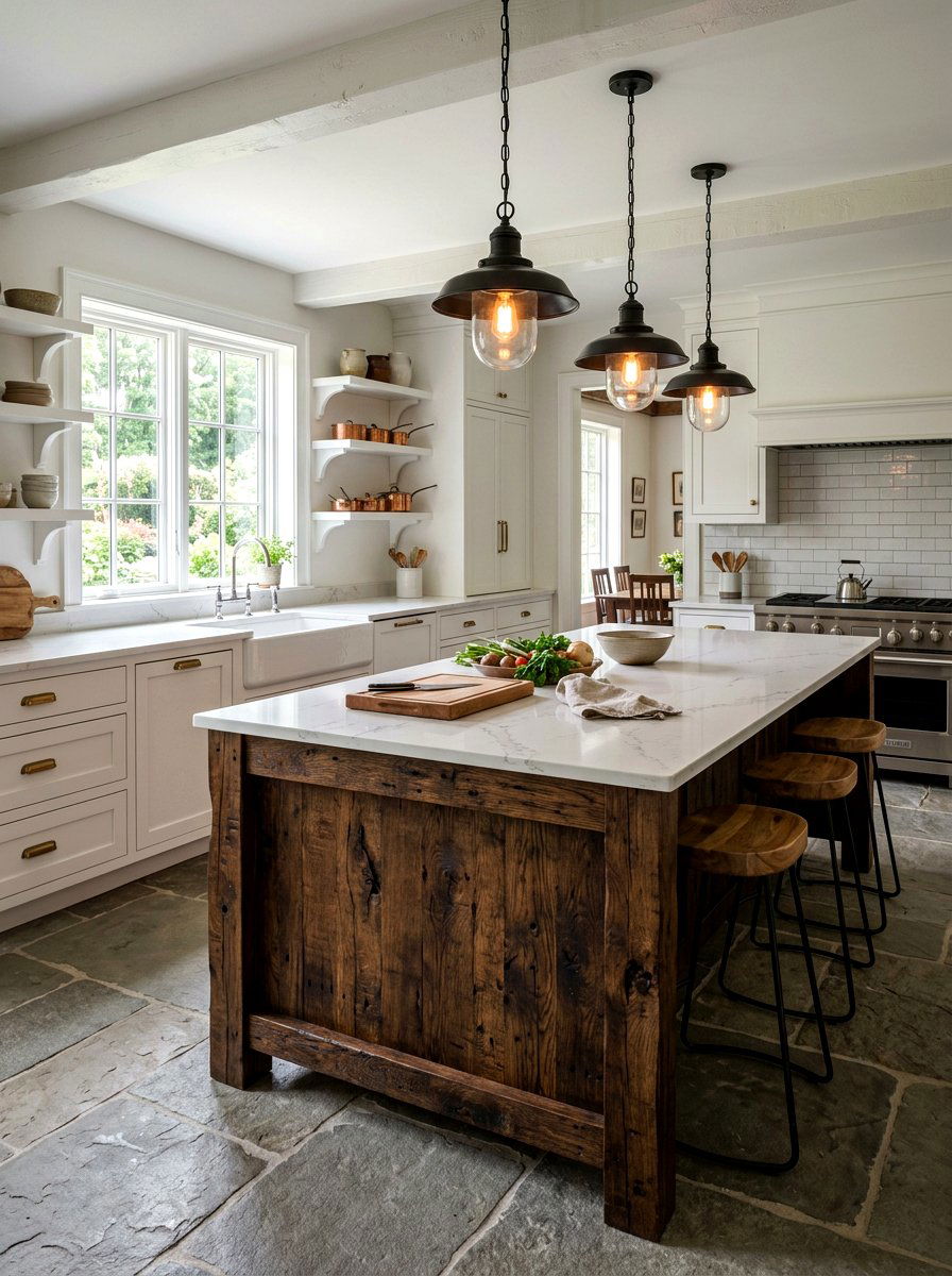 Reclaimed Wood Island - 30 vintage farmhouse kitchen ideas