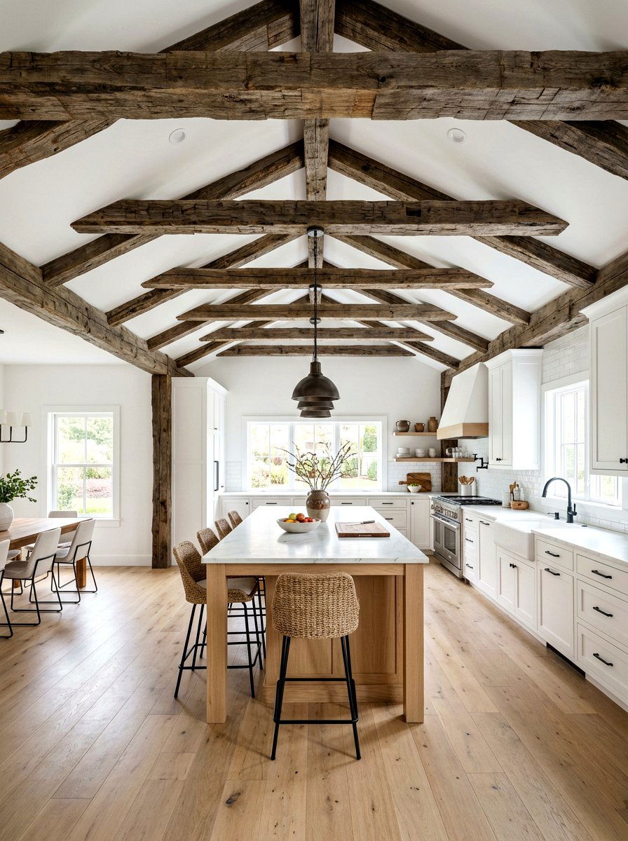 Reclaimed Wood Kitchen Beams - 30 organic modern kitchen ideas