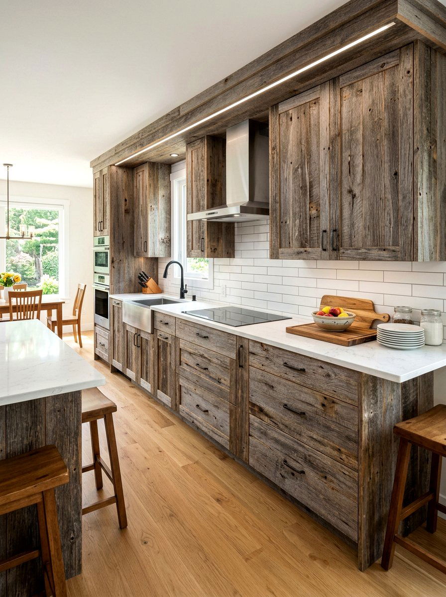 Reclaimed Wood Kitchen Cabinet - 30 cabin kitchen ideas