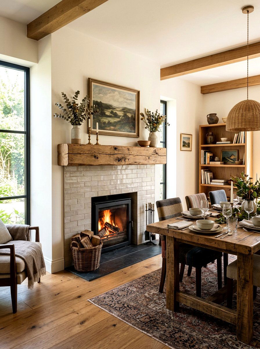 Reclaimed Wood Mantle Fireplace - 30 dining room fireplace wall ideas