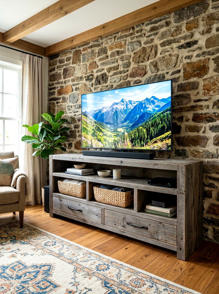 Reclaimed Wood Media Console - 30 English cottage living room ideas